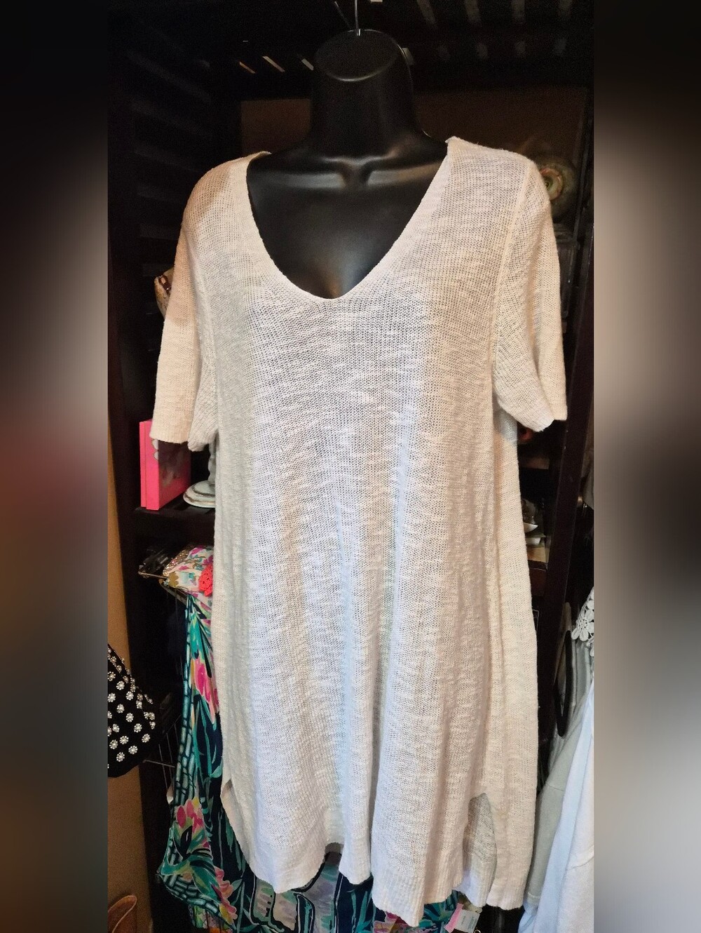 Eileen Fisher Dress/Cover-up Lightweight Knit Cotton Slub White Stetchy Large